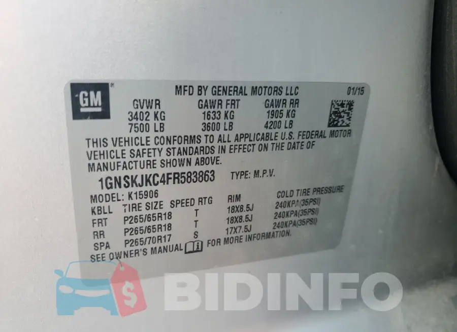 1GNSKJKC4FR583863 Photo# 13