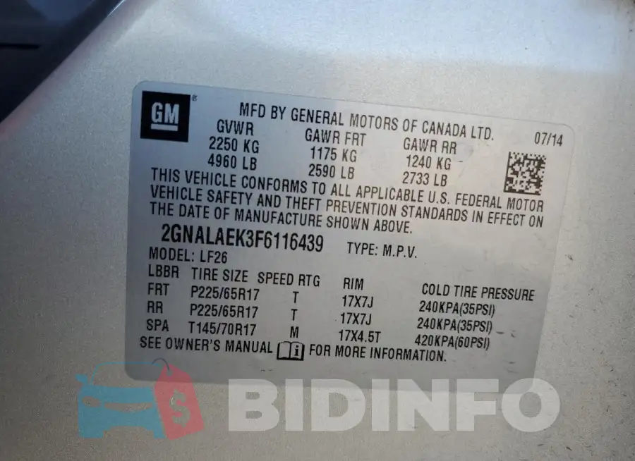 2GNALAEK3F6116439 Photo# 14