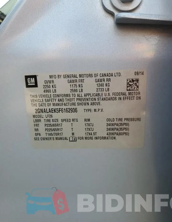 2GNALAEK5F6162936 Photo# 13