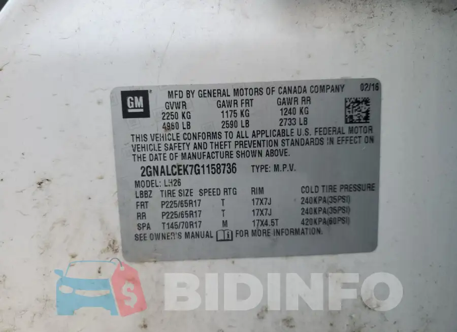 2GNALCEK7G1158736 Photo# 13