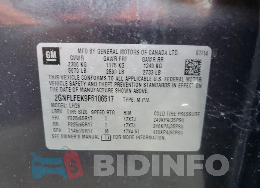 2GNFLFEK9F6106517 Photo# 13
