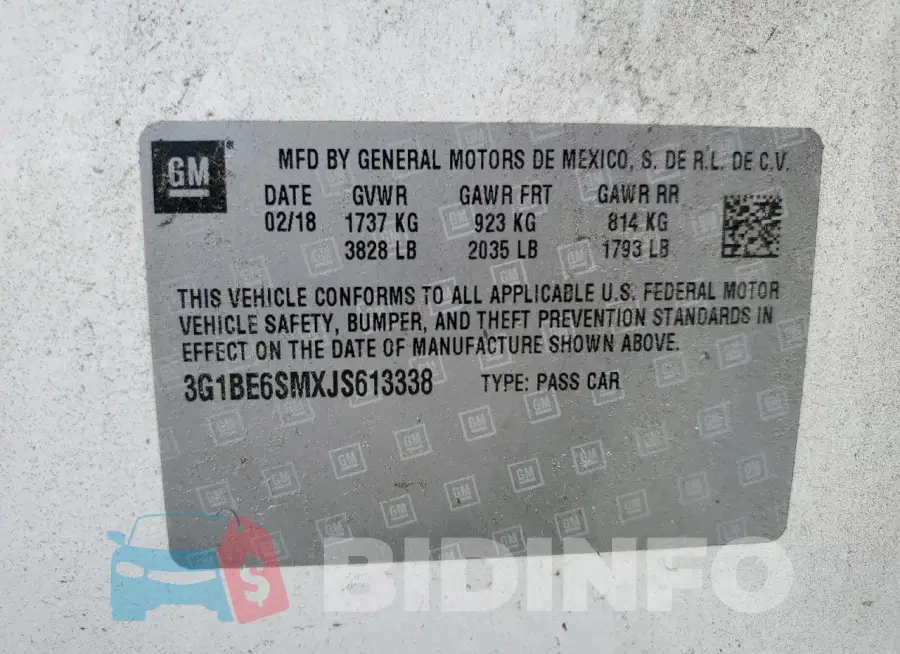 3G1BE6SMXJS613338 Photo# 13