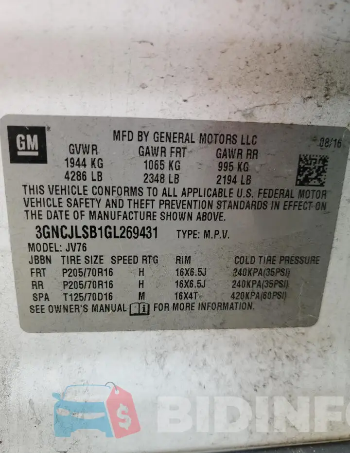 3GNCJLSB1GL269431 Photo# 13