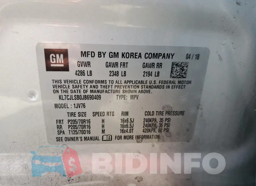 KL7CJLSB0JB690409 Photo# 13