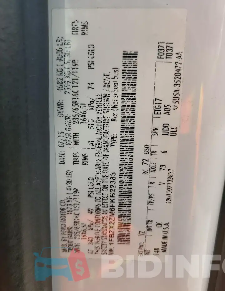1FBZX2ZM6FKB22383 Photo# 13