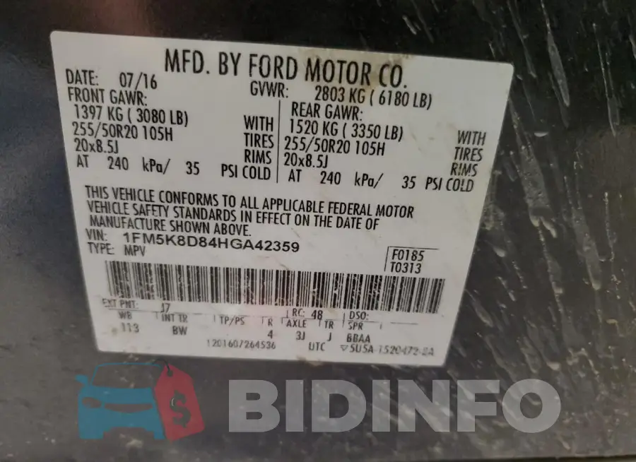 1FM5K8D84HGA42359 Photo# 14