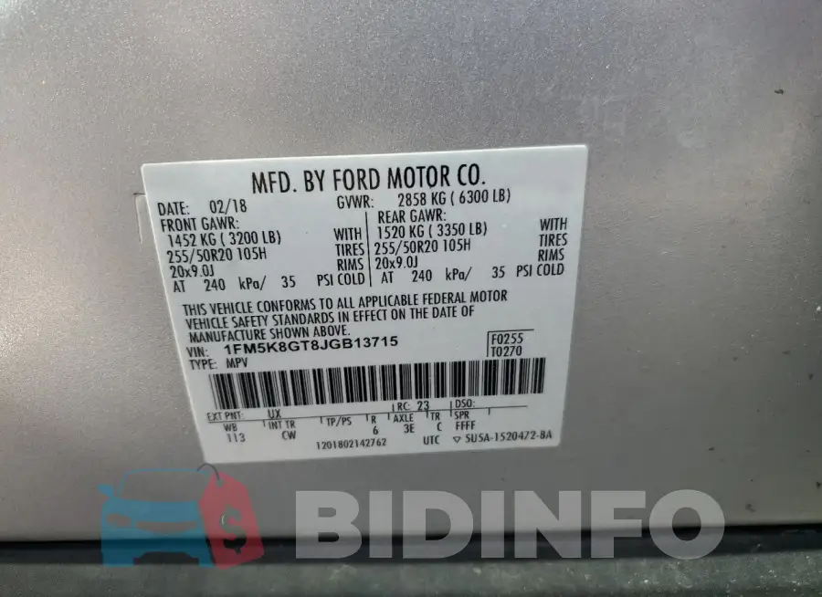 1FM5K8GT8JGB13715 Photo# 13
