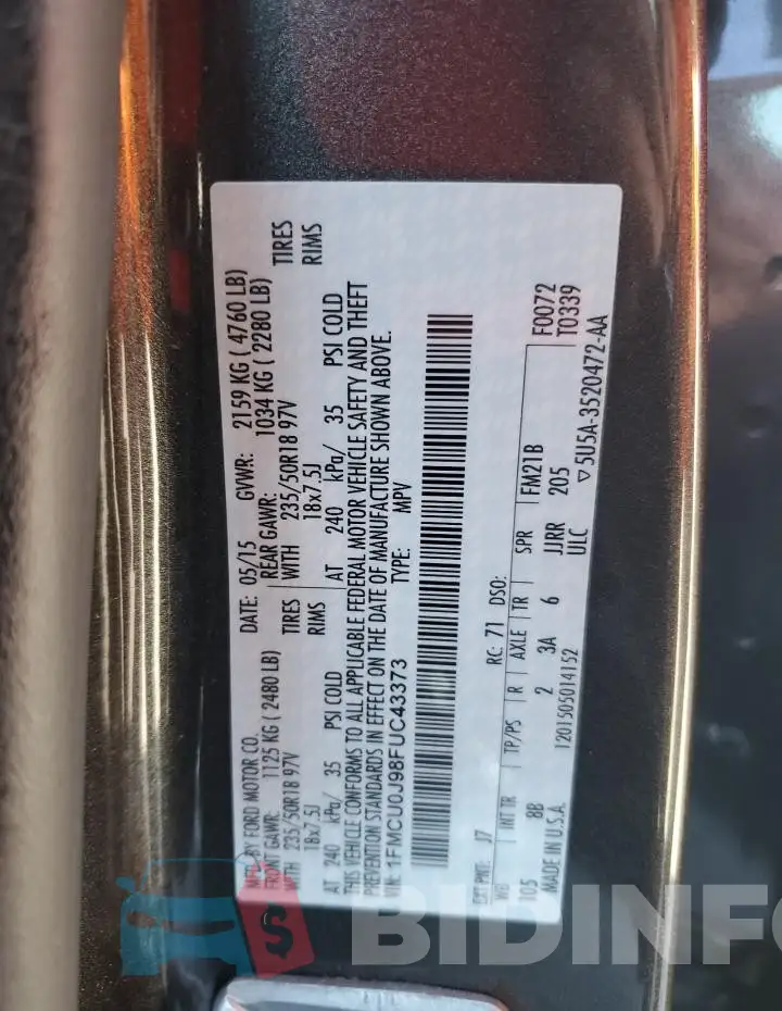 1FMCU0J98FUC43373 Photo# 14