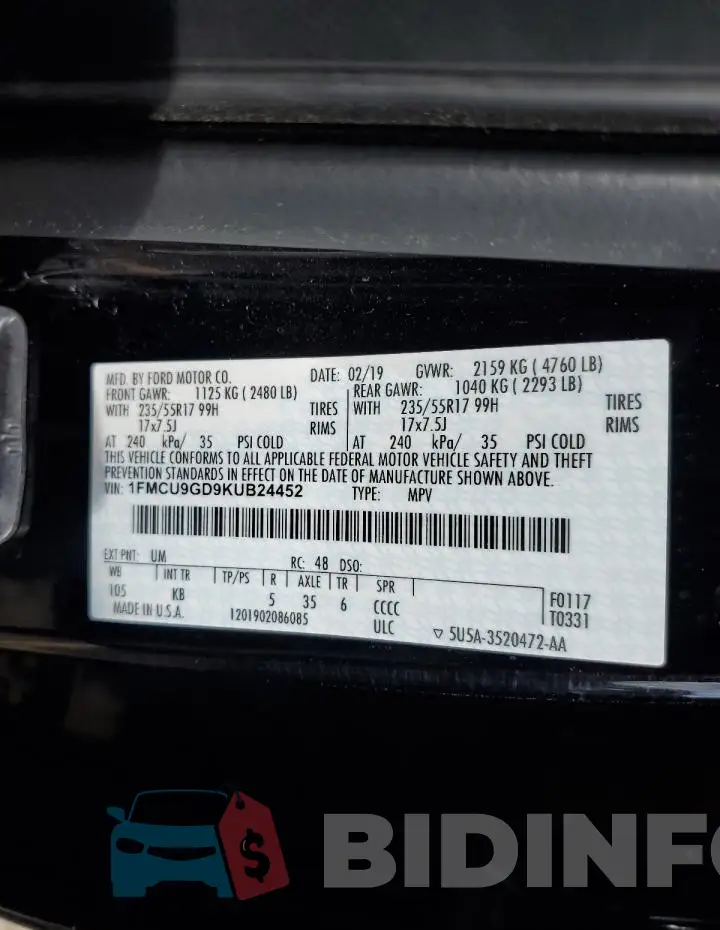 1FMCU9GD9KUB24452 Photo# 13