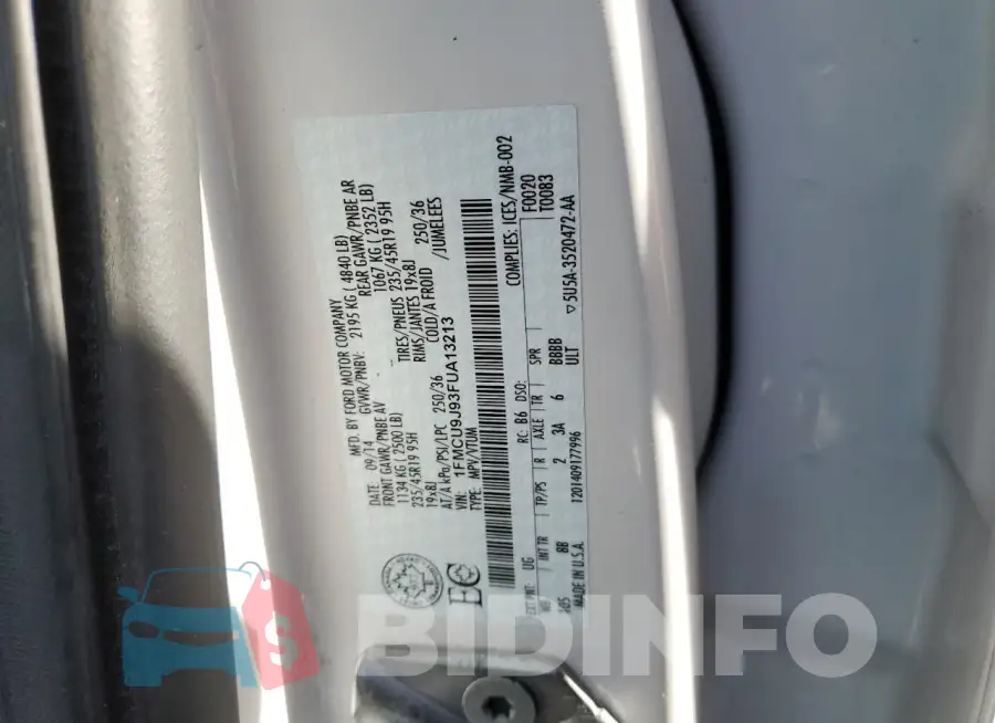 1FMCU9J93FUA13213 Photo# 14