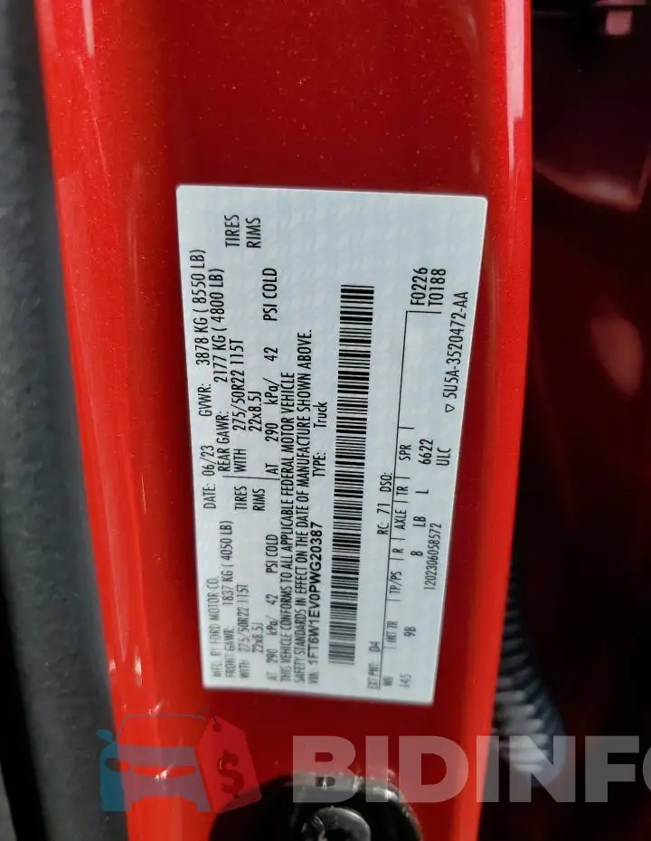 1FT6W1EV0PWG20387 Photo# 12
