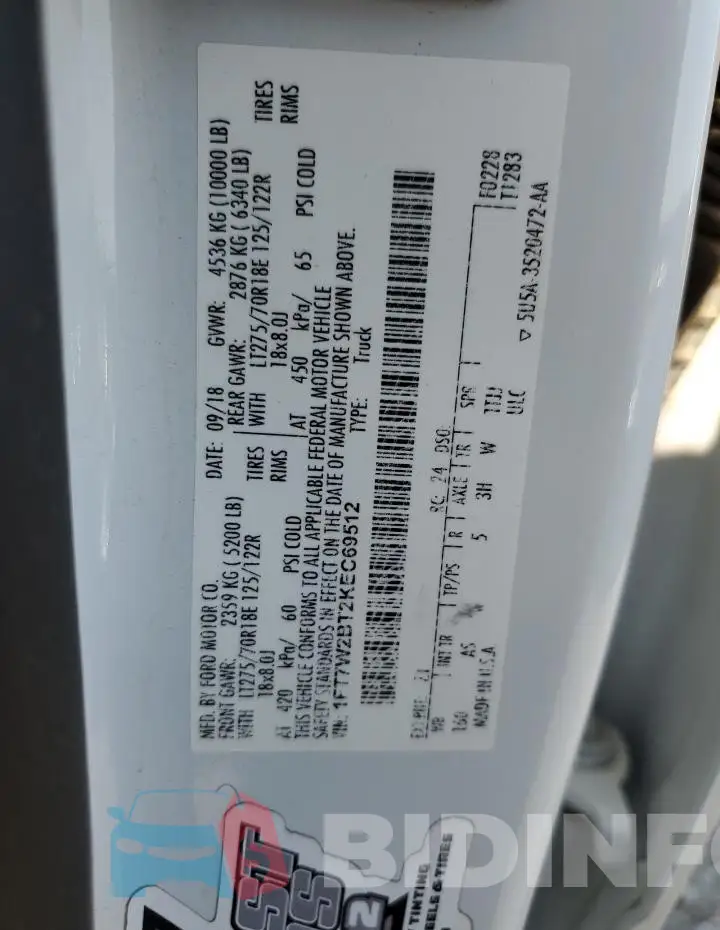 1FT7W2BT2KEC69512 Photo# 12