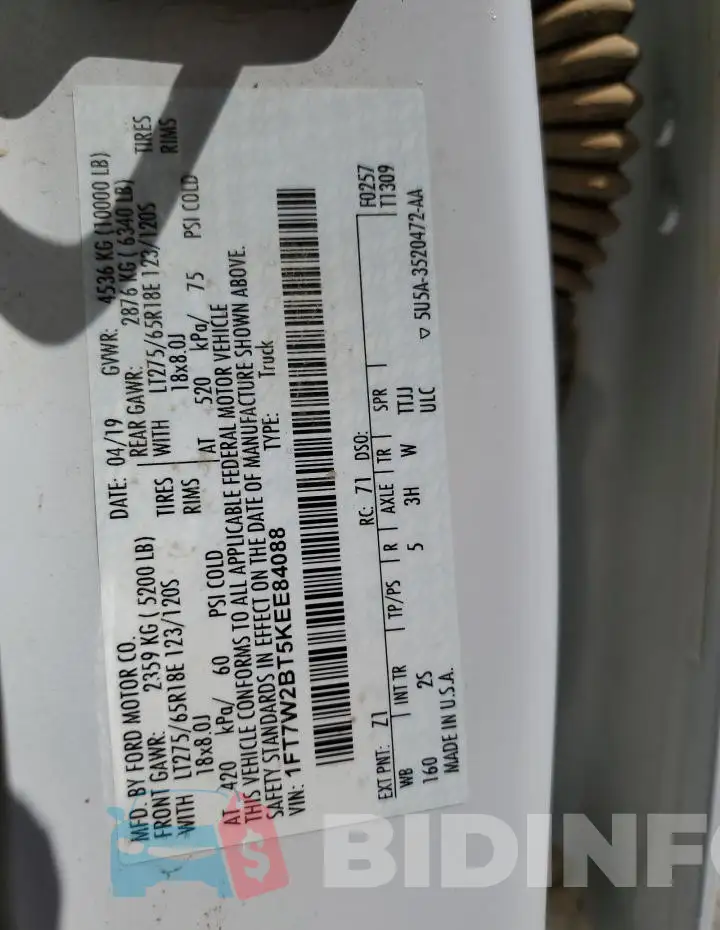 1FT7W2BT5KEE84088 Photo# 12