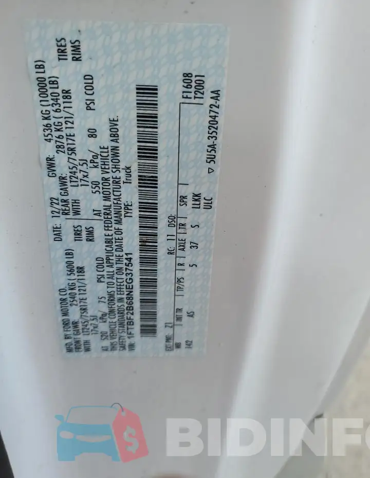 1FTBF2B68NEG37541 Photo# 12
