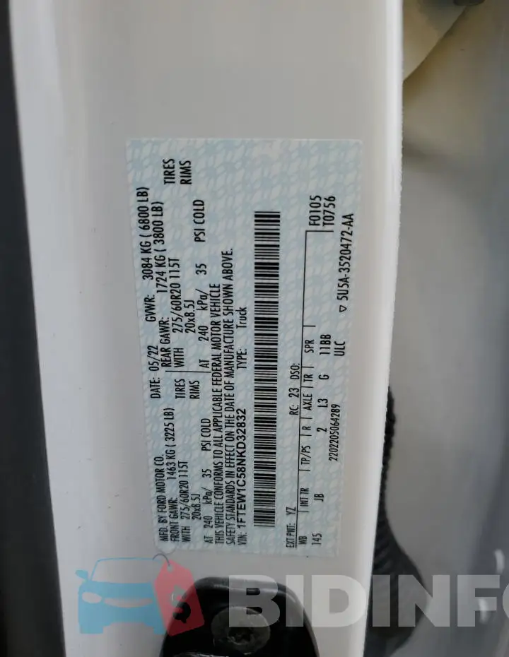 1FTEW1C58NKD32832 Photo# 12