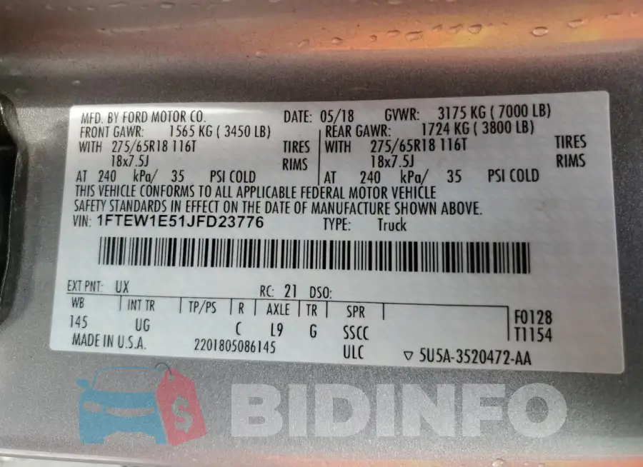 1FTEW1E51JFD23776 Photo# 12
