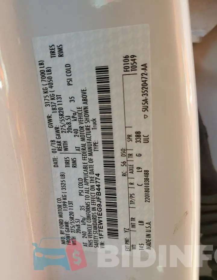 1FTEW1EG9JFB44774 Photo# 12