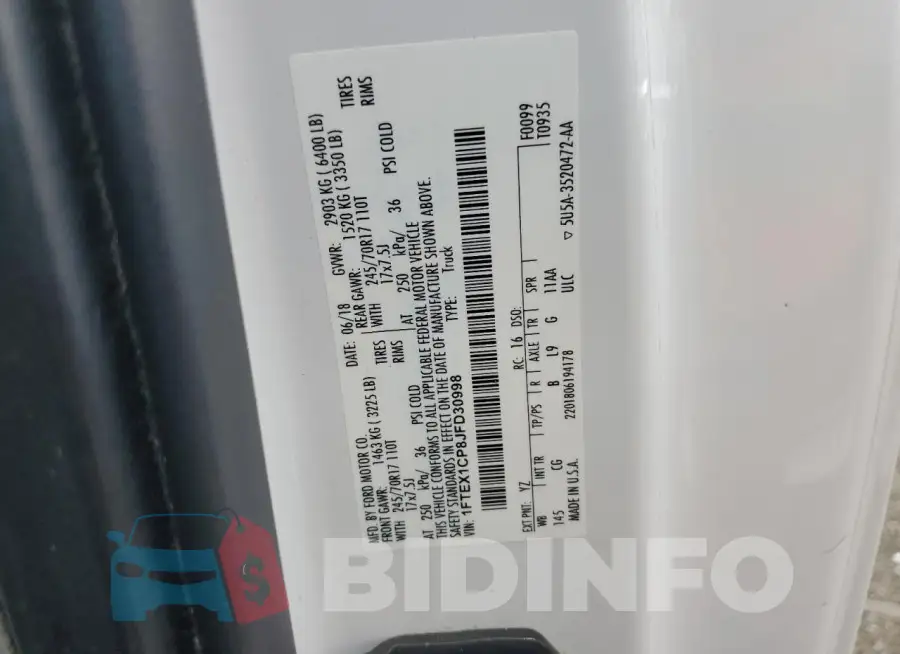 1FTEX1CP8JFD30998 Photo# 13