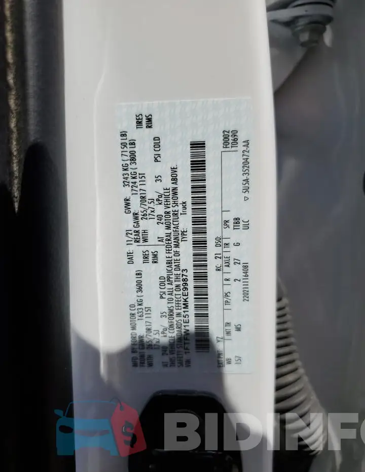 1FTFW1E51MKE99873 Photo# 12