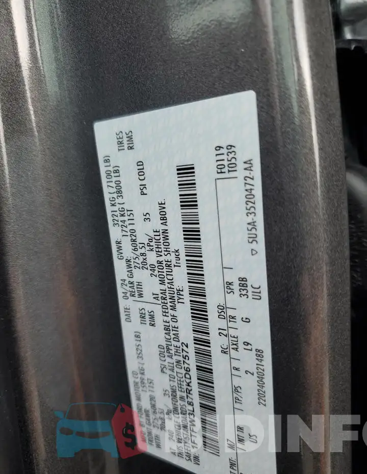1FTFW3L87RKD67572 Photo# 12