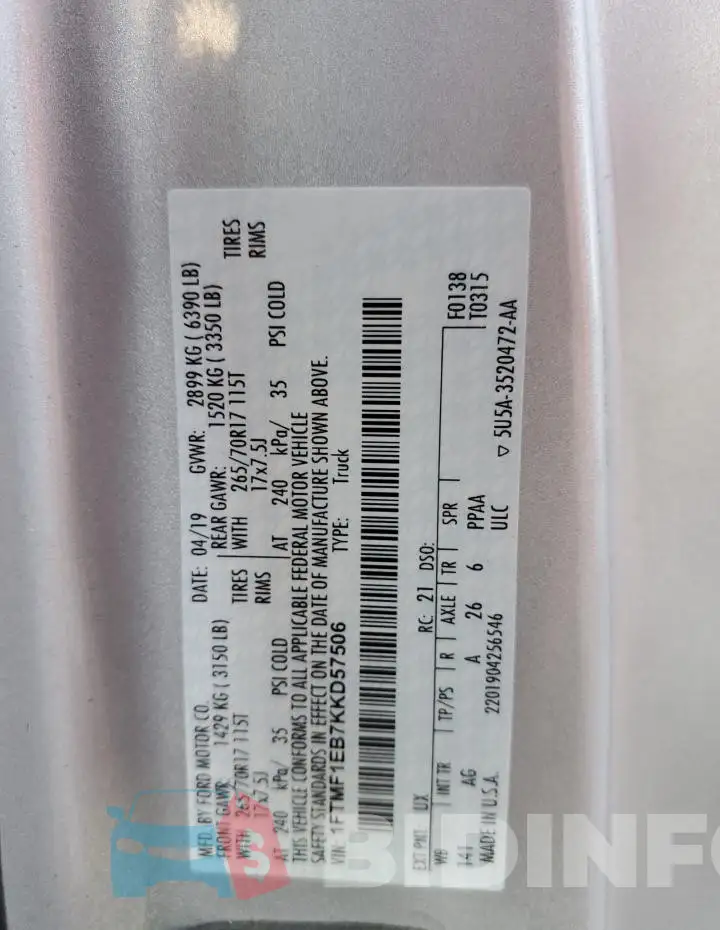 1FTMF1EB7KKD57506 Photo# 12