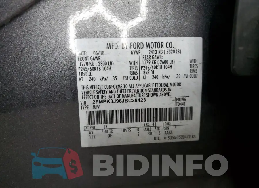 2FMPK3J96JBC38423 Photo# 12