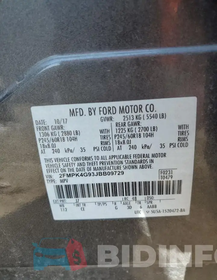 2FMPK4G93JBB09729 Photo# 13