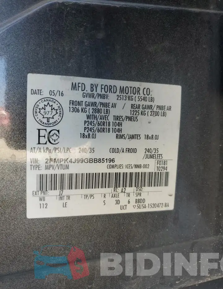 2FMPK4J99GBB85196 Photo# 13