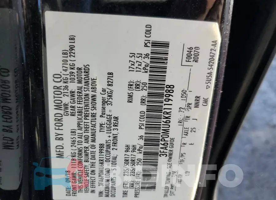3FA6P0MU6KR119988 Photo# 12