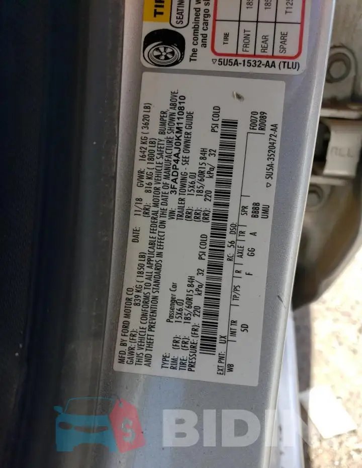 3FADP4AJ0KM110810 Photo# 12
