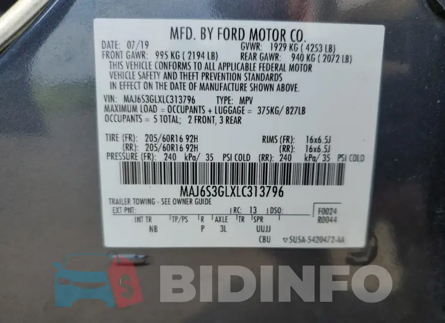 MAJ6S3GLXLC313796 Photo# 12