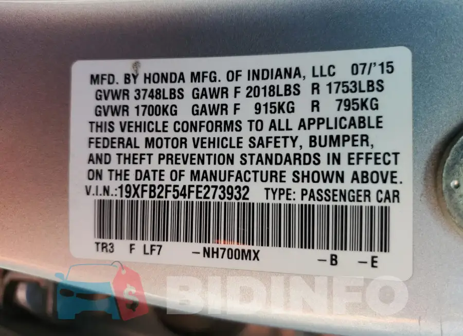 19XFB2F54FE273932 Photo# 12
