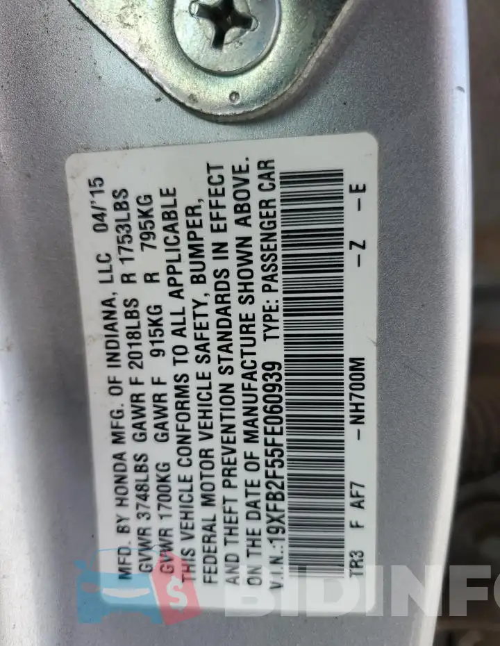 19XFB2F55FE060939 Photo# 12