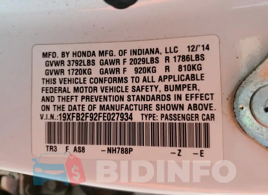 19XFB2F92FE027934 Photo# 12