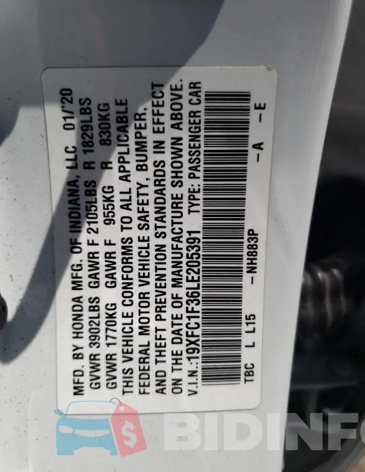 19XFC1F36LE205391 Photo# 13