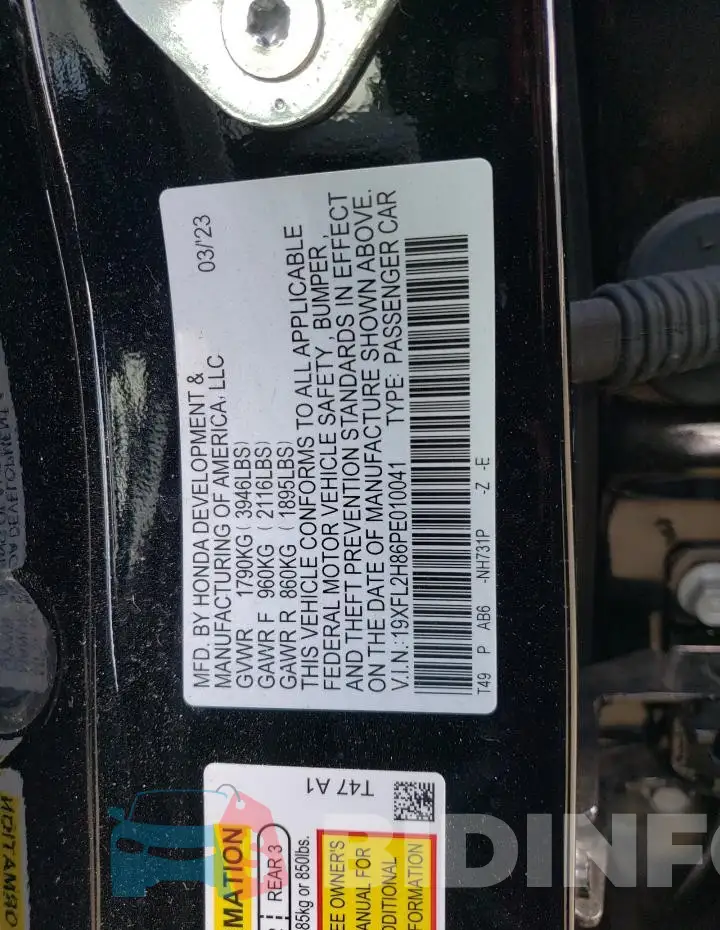 19XFL2H86PE010041 Photo# 12