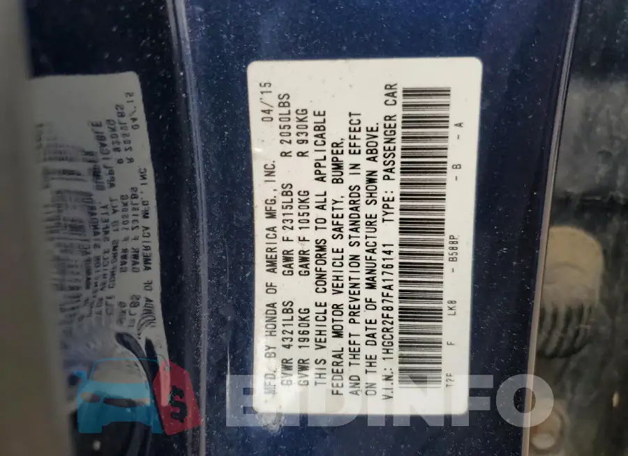 1HGCR2F87FA176141 Photo# 12