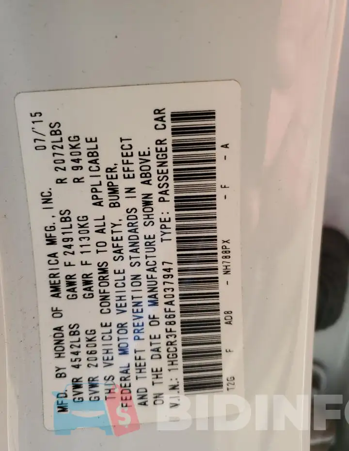 1HGCR3F86FA037947 Photo# 13