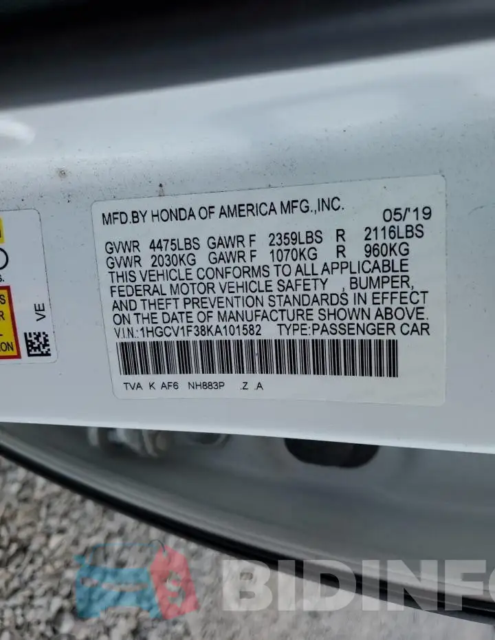 1HGCV1F38KA101582 Photo# 12