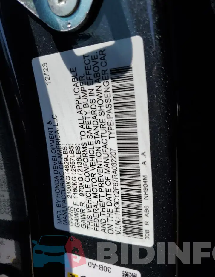 1HGCY2F67RA032207 Photo# 13