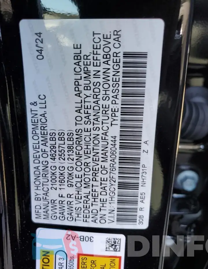 1HGCY2F76RA060444 Photo# 13