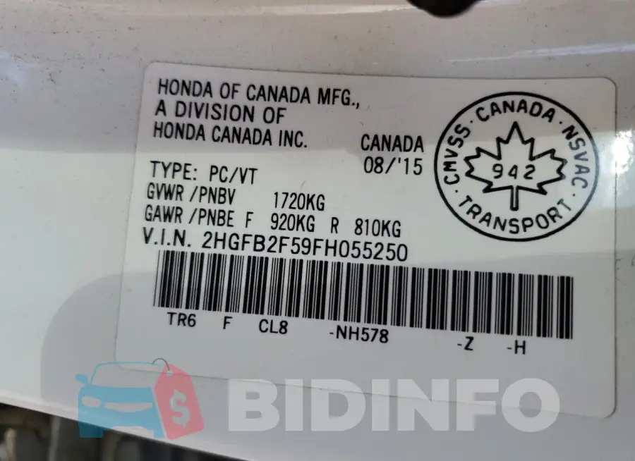 2HGFB2F59FH055250 Photo# 12