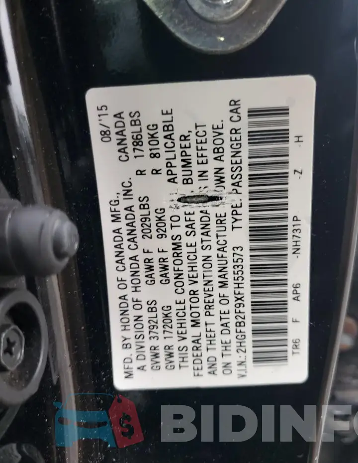 2HGFB2F9XFH553573 Photo# 12