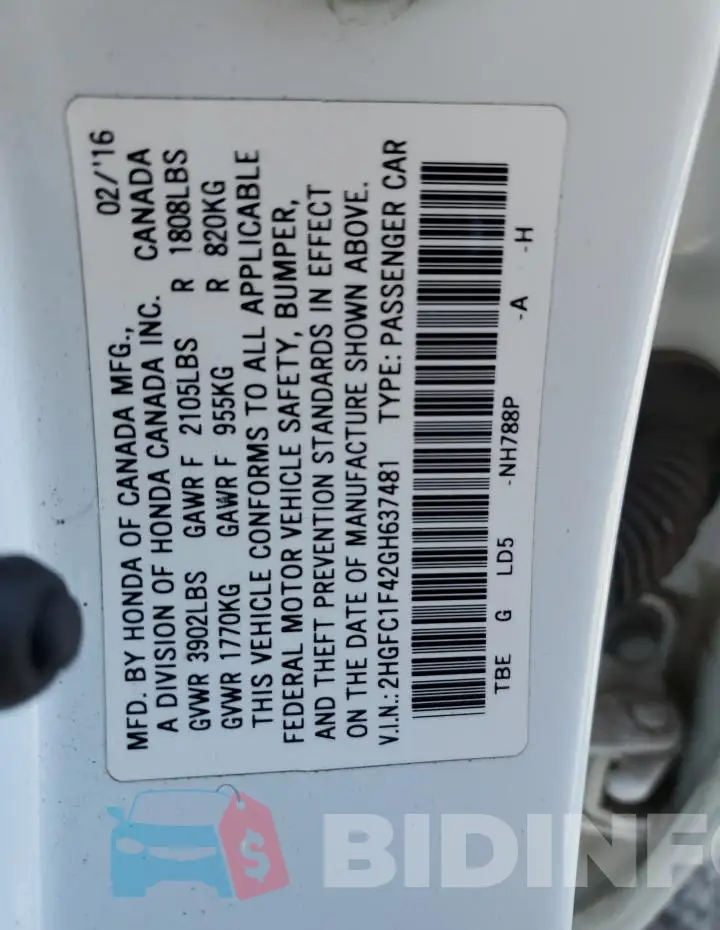 2HGFC1F42GH637481 Photo# 12