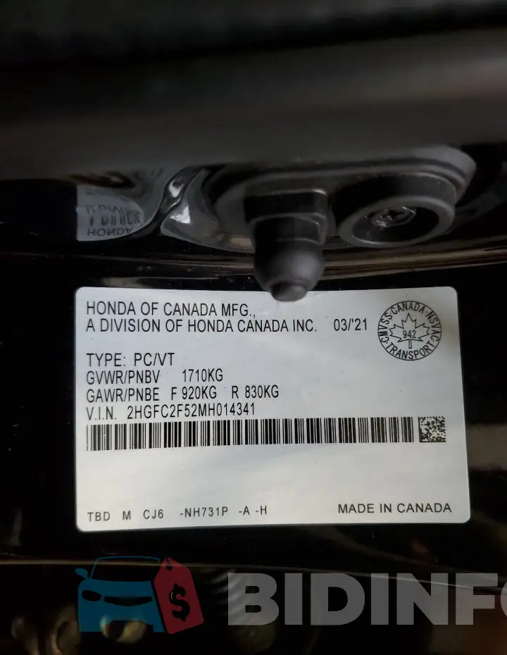 2HGFC2F52MH014341 Photo# 13