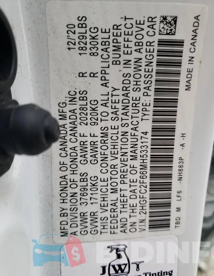 2HGFC2F66MH533174 Photo# 12