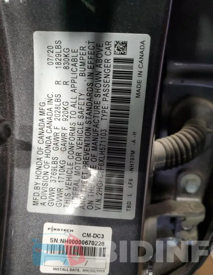 2HGFC2F6XLH571103 Photo# 12