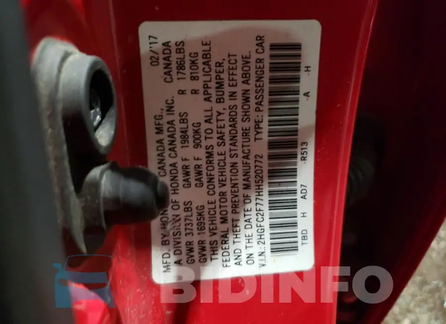 2HGFC2F77HH520772 Photo# 13