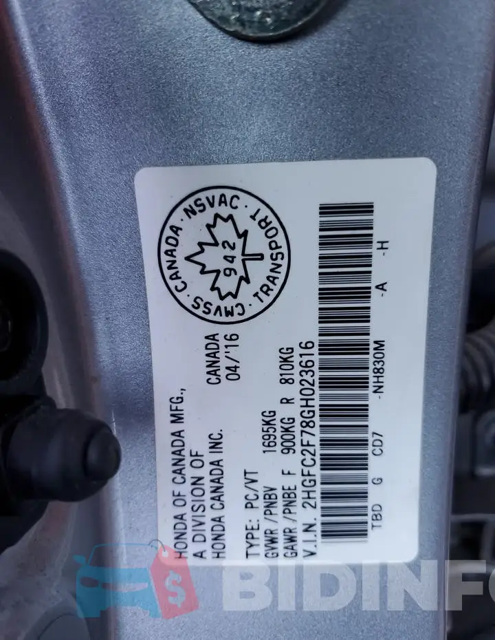 2HGFC2F78GH023616 Photo# 12