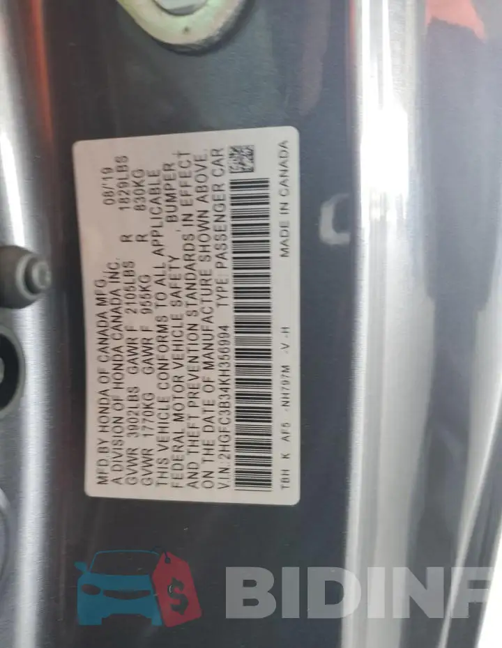 2HGFC3B34KH356994 Photo# 12